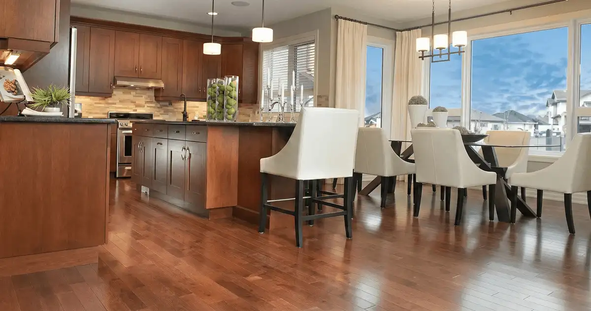 A modern kitchen with professionally installed wood flooring in Stamford, CT